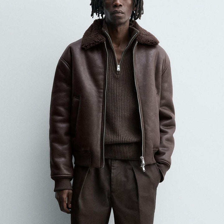 Men's Quilted Bomber Jacket with Teddy Collar and Ribbed Cuffs Mune Fashion
