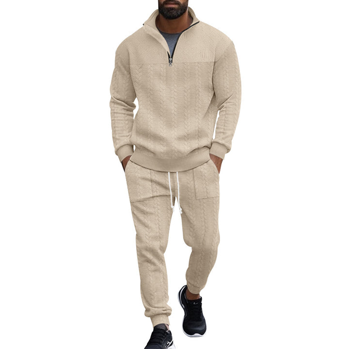 Men's Structured Half-Zip Sweatset with Waffle Knit and Tapered Jogging Pants Mune Fashion