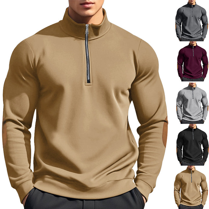 Men's half-high zip pullover with stand-up collar, elbow patches and modern regular fit Mune Fashion