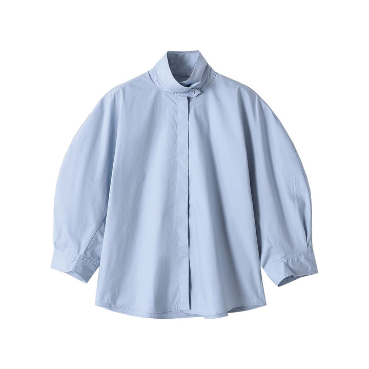Women's Oversize Blouse with Stand Collar and Hidden Button Placket Mune Fashion