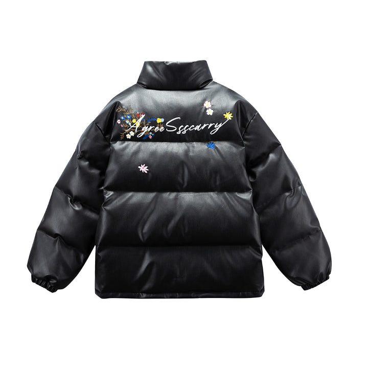 Women's Quilted Short Jacket with Floral Embroidery and High Stand-Up Collar Mune Fashion
