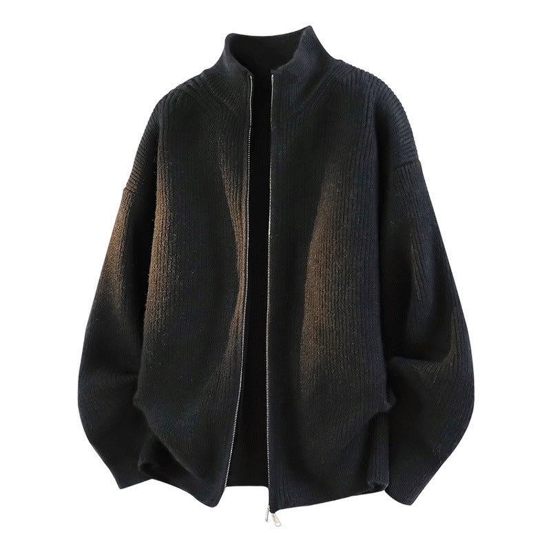 Women's Oversized Cardigan with High Collar and Zipper Mune Fashion