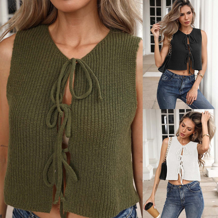 Women's Casual Crop Top with Bow Tie Mune Fashion