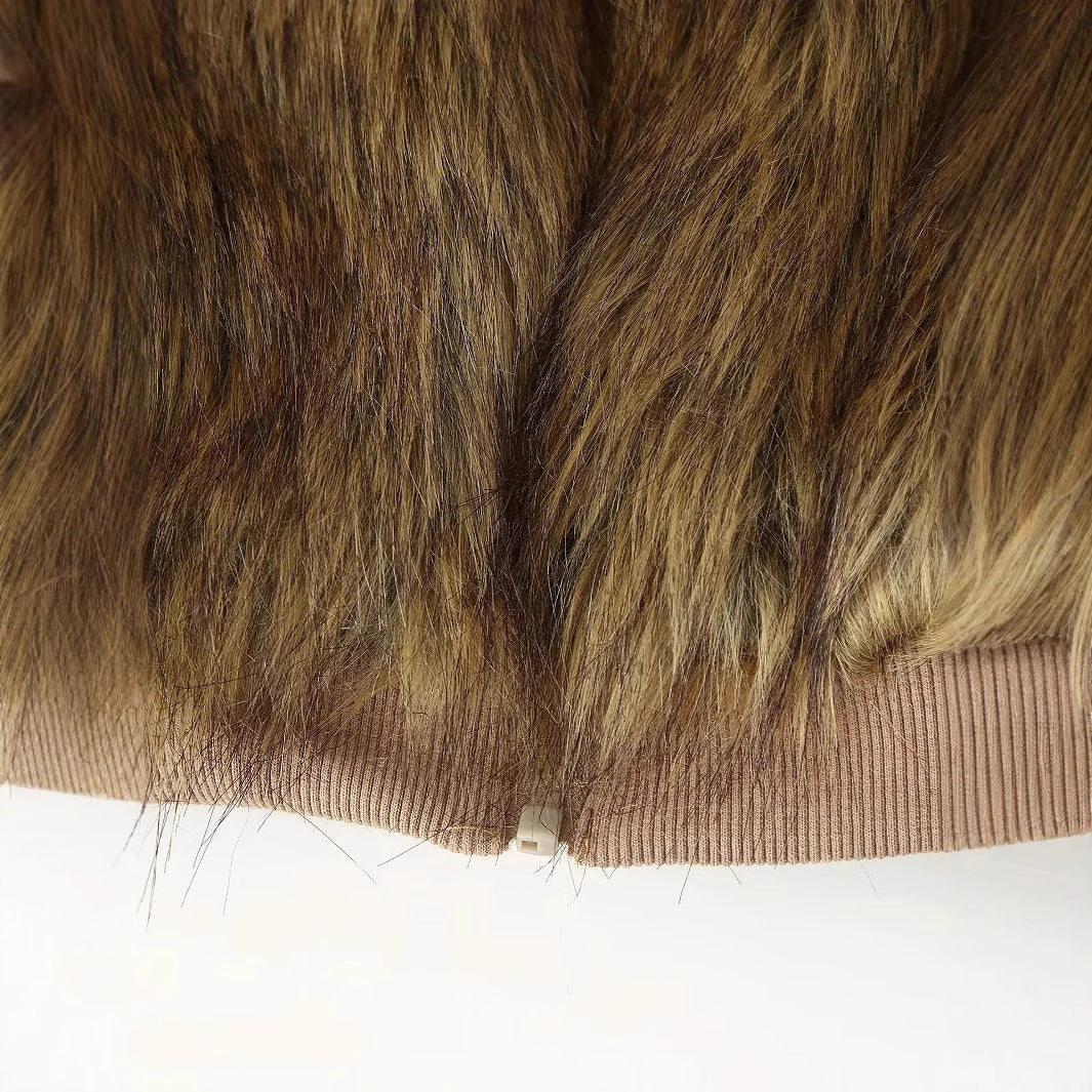 Women's short-cropped vegan faux fur jacket with voluminous shawl collar and concealed zipper Mune Fashion