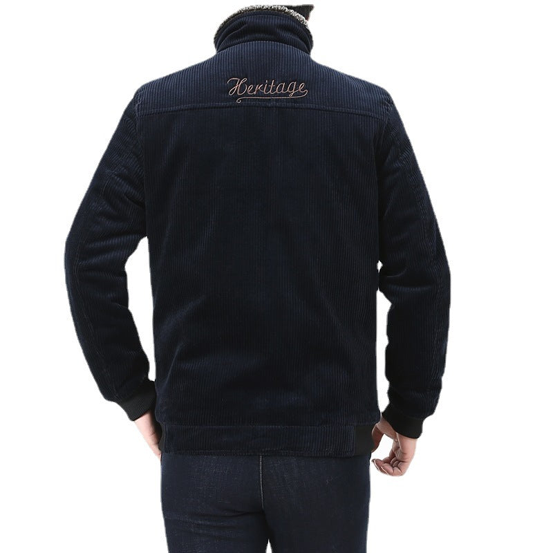 Men's cord jacket with warming Sherpa lining, stand-up collar, and zipper Mune Fashion