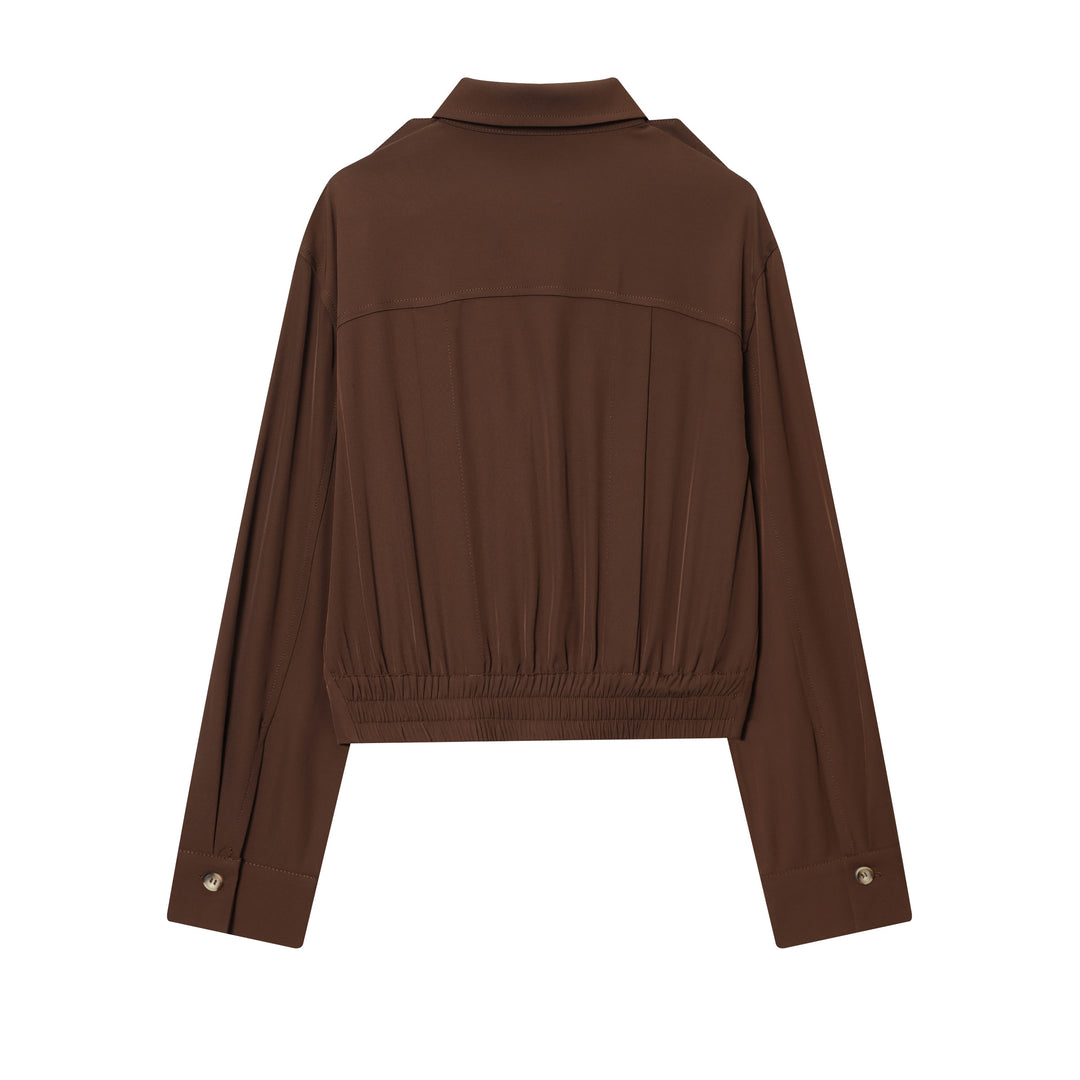 Women tailored cropped button-up blouse with epaulets and decorative button placket Mune Fashion