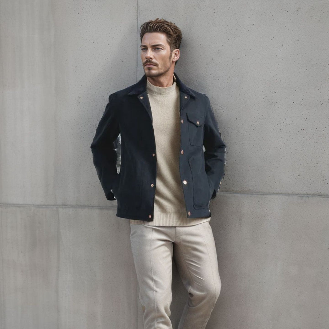 Men's robust canvas chore jacket with cord collar and applied patch pockets Mune Fashion