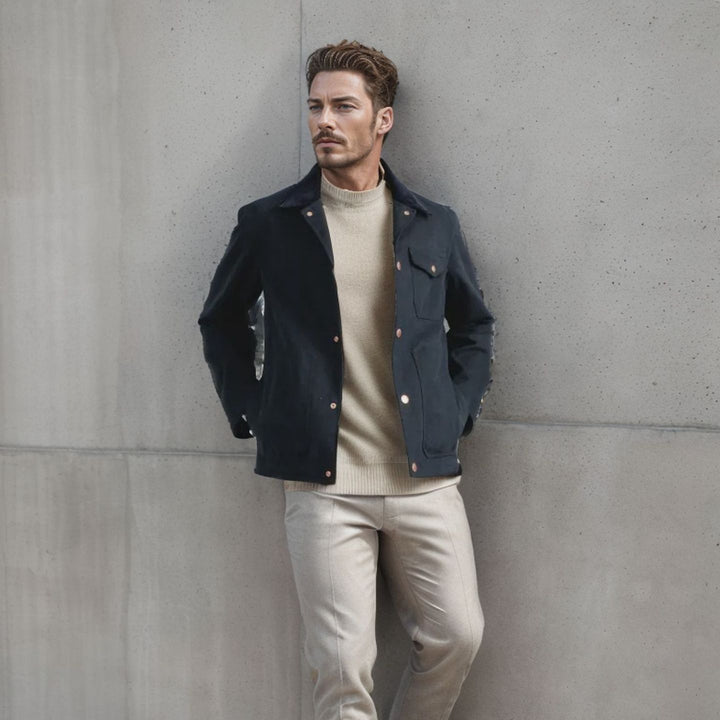 Men's robust canvas chore jacket with cord collar and applied patch pockets Mune Fashion