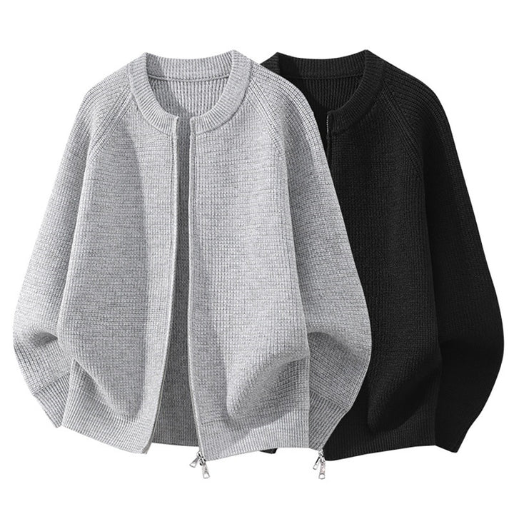 Women's Oversized Knit Cardigan with Round Neck, Raglan Sleeves, and Two-Way Zipper Mune Fashion