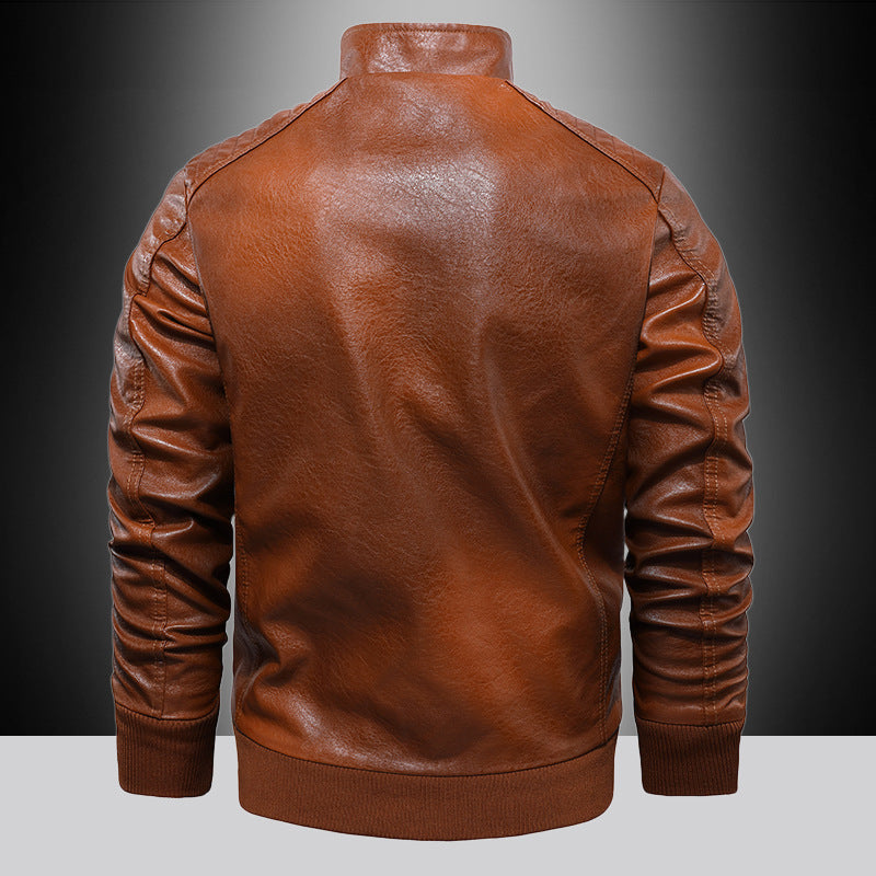Men's Faux Leather Pilot Jacket with Zipper, Chest Pockets and Ribbed Cuffs Mune Fashion