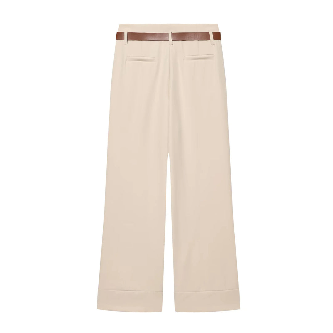 Women's culotte pants with a high waistband, wide leg, wide cuff, and belt loops Mune Fashion