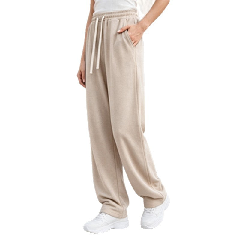 Women's wide lounge palazzo pants with high comfort waistband, drawstring, side pockets, and decorative side seam Mune Fashion