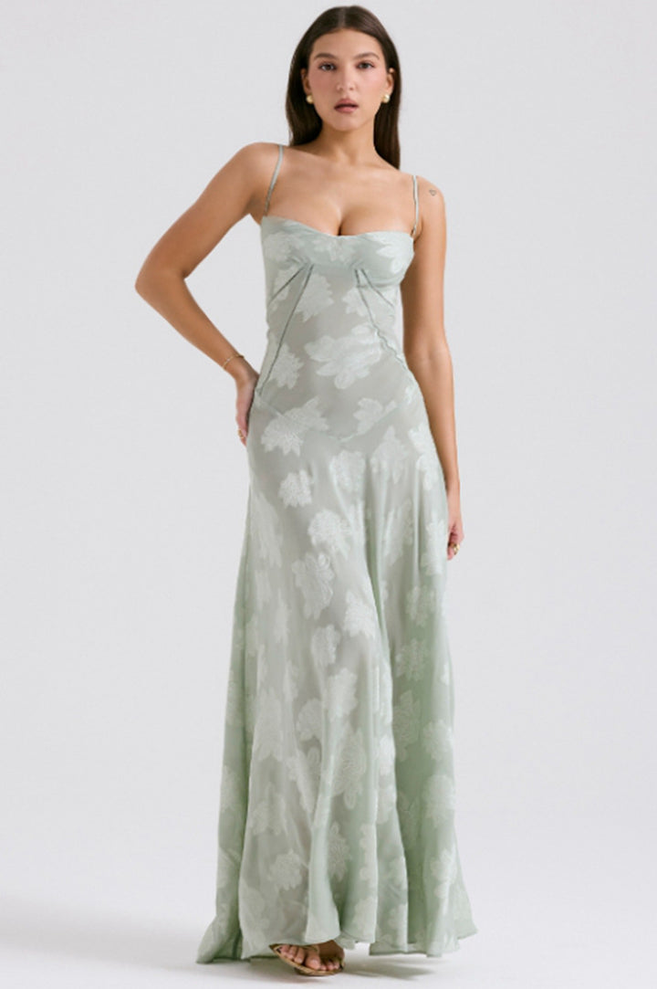 Ladies flowing maxi dress with corset top and spaghetti straps Mune Fashion