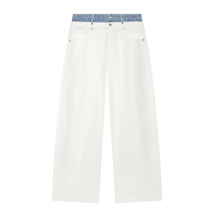 Women High-Waist Culotte Jeans with Wide Leg and Contrasting Jeans Waistband Mune Fashion