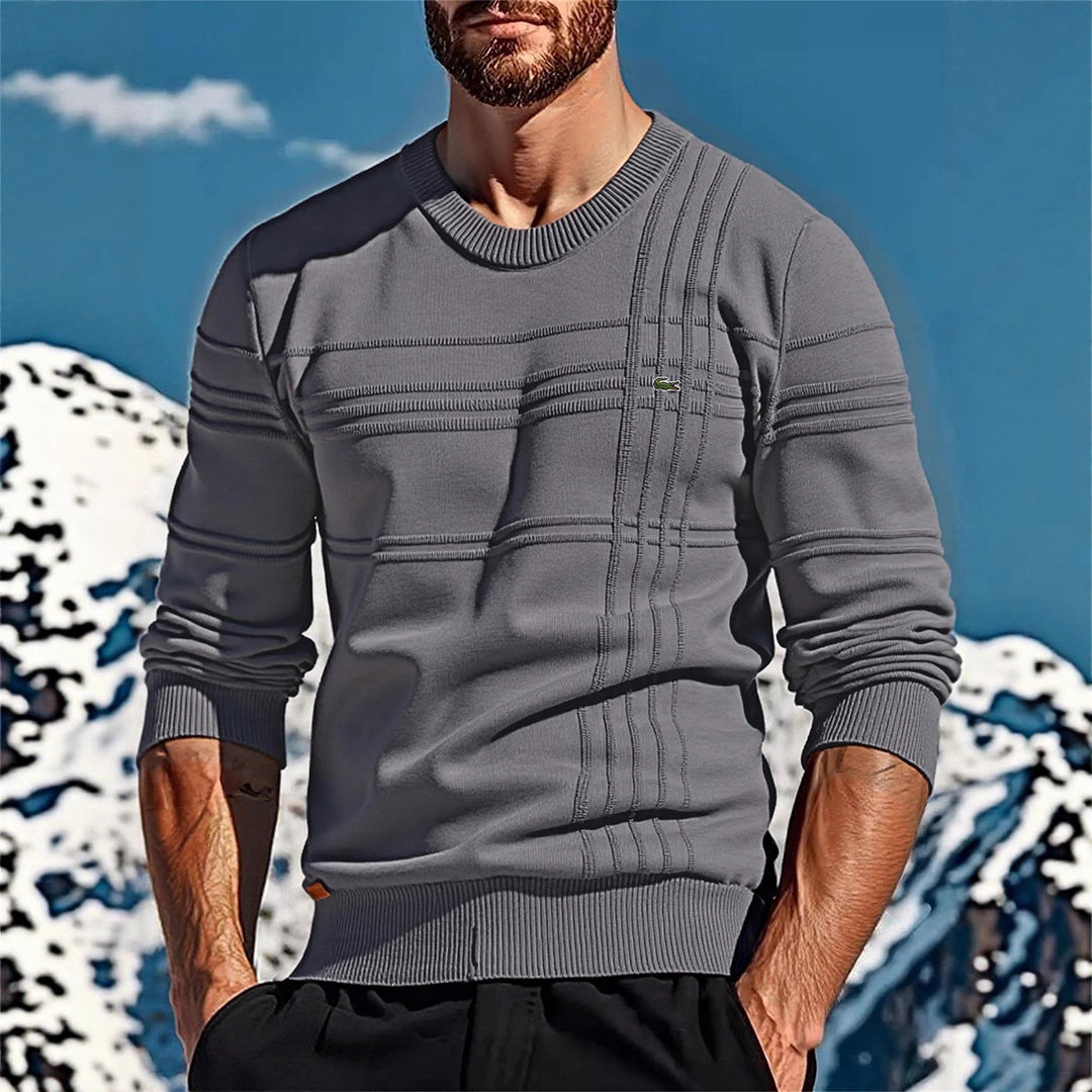 Men's structured round neck sweater made of cotton blend Slim Fit with relief stripes and ribbed cuffs Mune Fashion