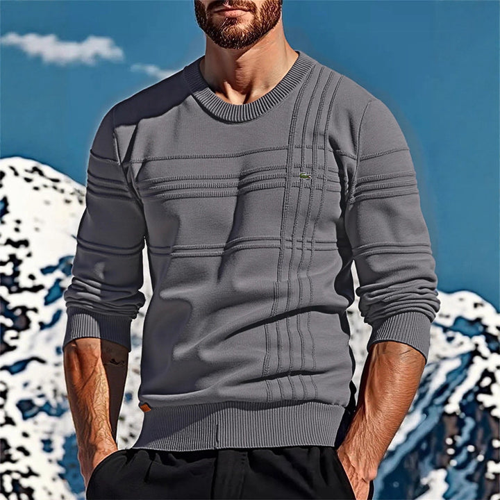 Men's structured round neck sweater made of cotton blend Slim Fit with relief stripes and ribbed cuffs Mune Fashion