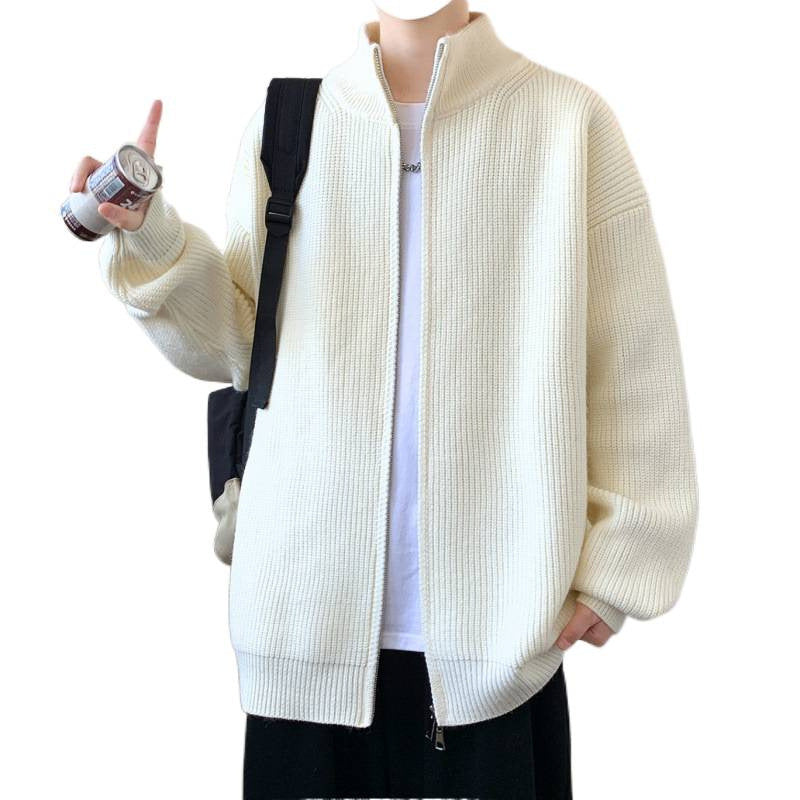 Men's Oversized Knit Zip Jacket with High Stand-Up Collar and Fine Rib Structure Mune Fashion