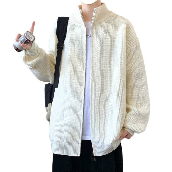 Men's Oversized Knit Zip Jacket with High Stand-Up Collar and Fine Rib Structure Mune Fashion