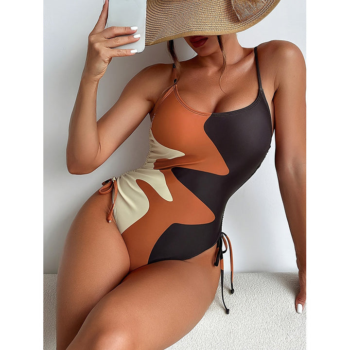 Women's one-piece swimsuit with asymmetric pattern and adjustable tie Mune Fashion