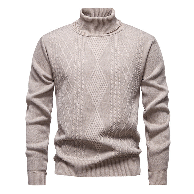 Men's fine-knit turtleneck sweater with structured cable pattern texture and slim fit Mune Fashion