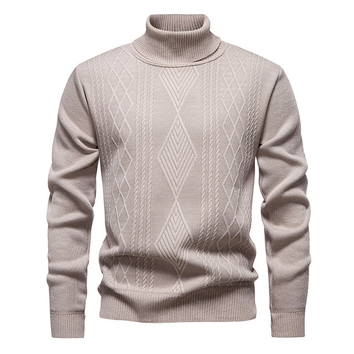 Men's fine-knit turtleneck sweater with structured cable pattern texture and slim fit Mune Fashion