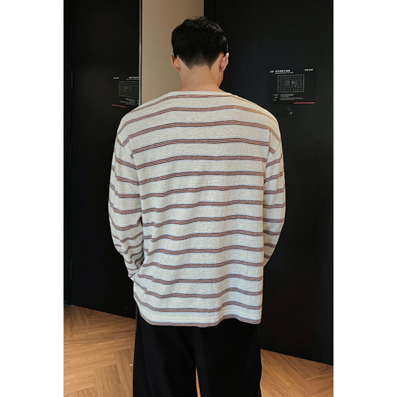 Men's Casual Long Sleeve Shirt with Striped Pattern Mune Fashion