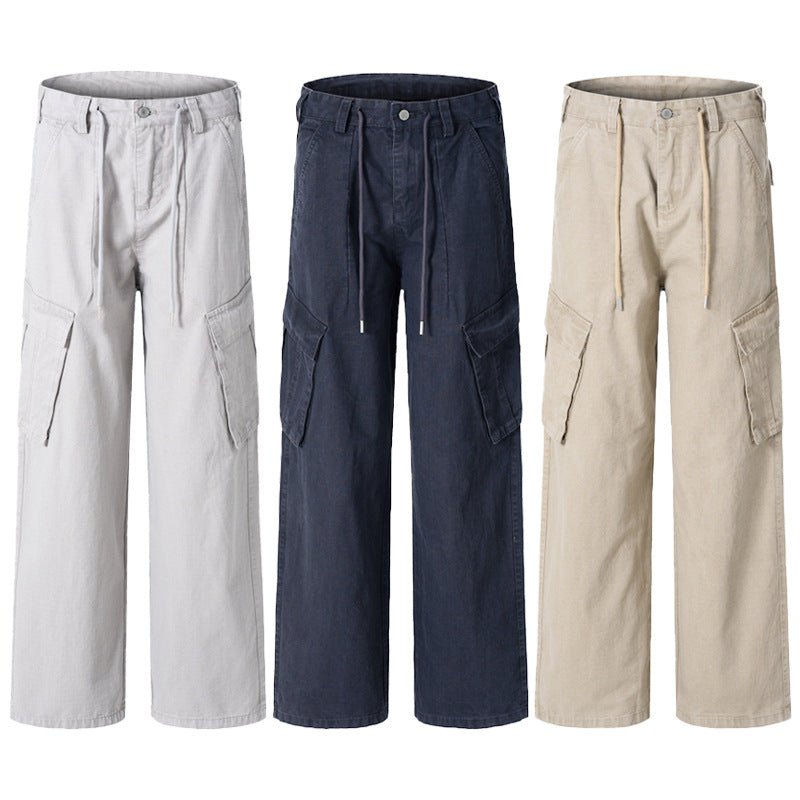 Women's Extra Wide Cargo Denim Palazzo Pants with Drawstring Waistband and Flap Pockets Mune Fashion