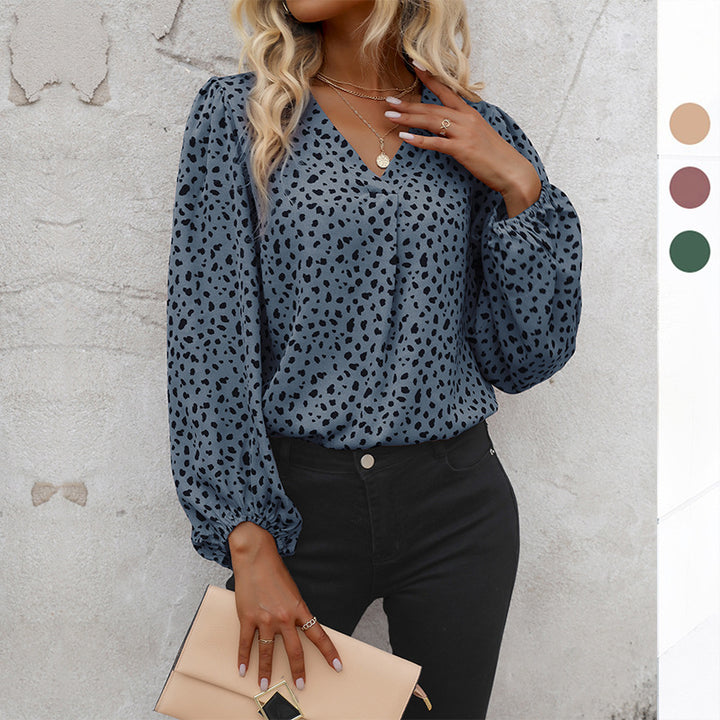 Women's Elegant V-Neck Blouse with Puff Sleeves Mune Fashion