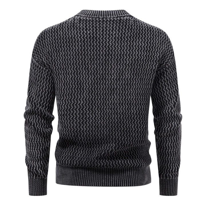 Men's Structured Fine Knit Sweater with Stand-Up Collar and Zigzag Pattern Mune Fashion