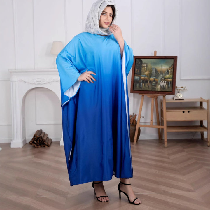 Women's Flowing Kaftan Maxi Dress with Oversized Sleeves and Round Neckline Mune Fashion