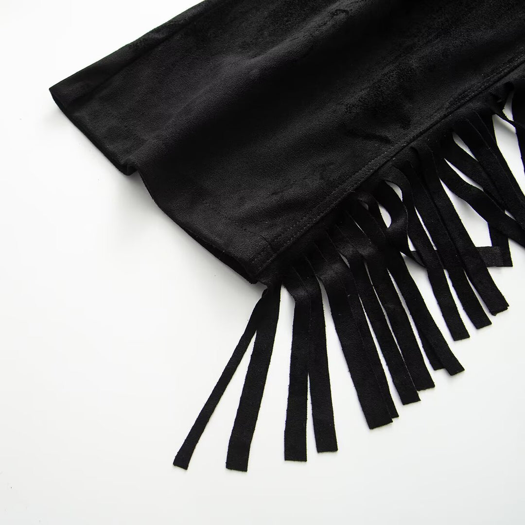 Womens Loose High-Waist Pants with Side Fringes and Button Closure Mune Fashion