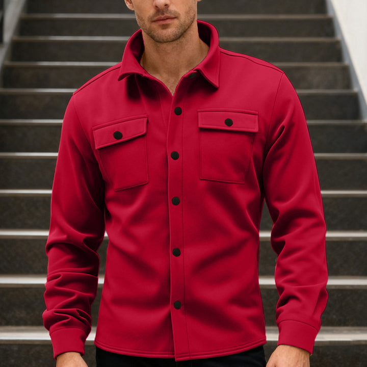 Men's Twill Overshirt with Shirt Collar, Flap Pockets and Straight Hem Mune Fashion