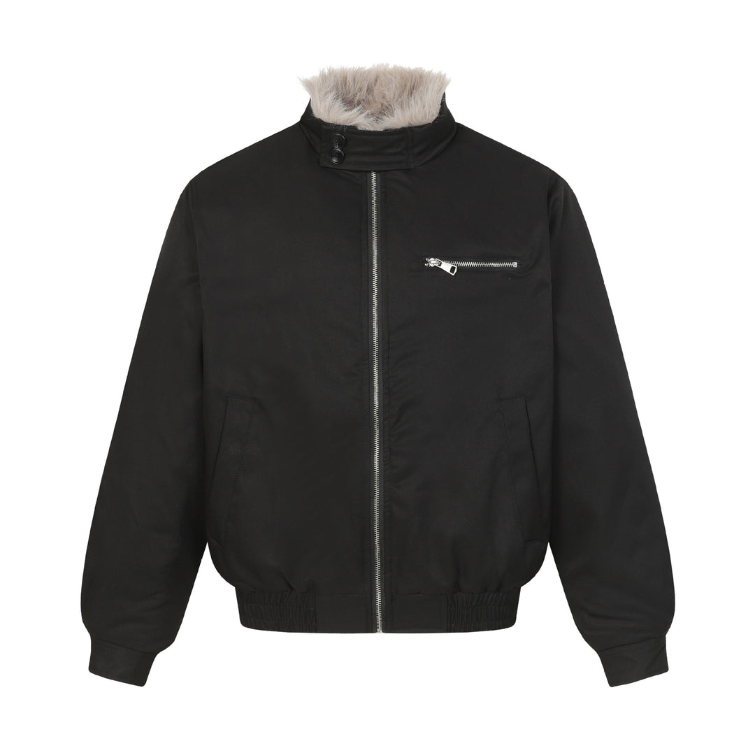 Men's short bomber-style jacket with quilted insulation and faux fur stand-up collar Mune Fashion