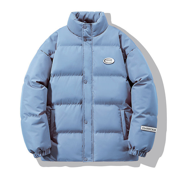 Men's oversized quilted jacket with high stand-up collar and snap button front Mune Fashion