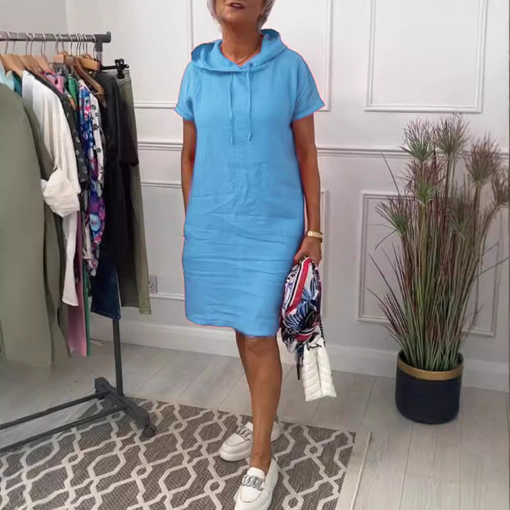 Women's nan legeres hooded dress with short sleeves, straight cut and drawstring Mune Fashion