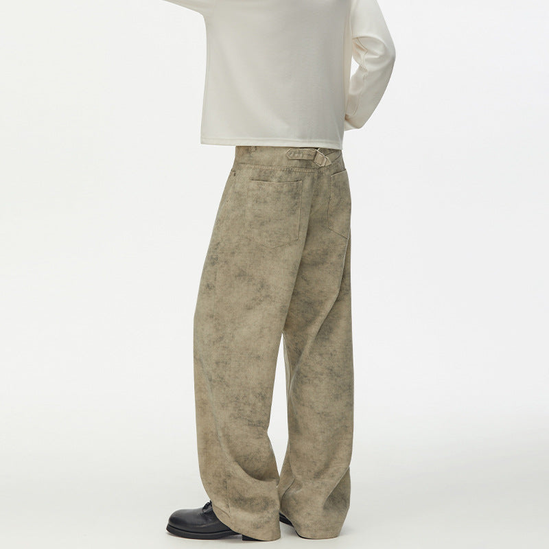 Men's Wide Velour Look Marlene Pants with Floor-Length Hem and Relaxed Fit Mune Fashion