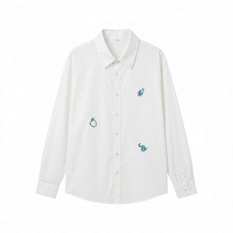 Unisex Embroidered Oversized Shirt made of Cotton Blend with Button Placket and Subtle Motif Embroidery Mune Fashion