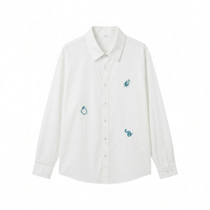 Unisex Embroidered Oversized Shirt made of Cotton Blend with Button Placket and Subtle Motif Embroidery Mune Fashion