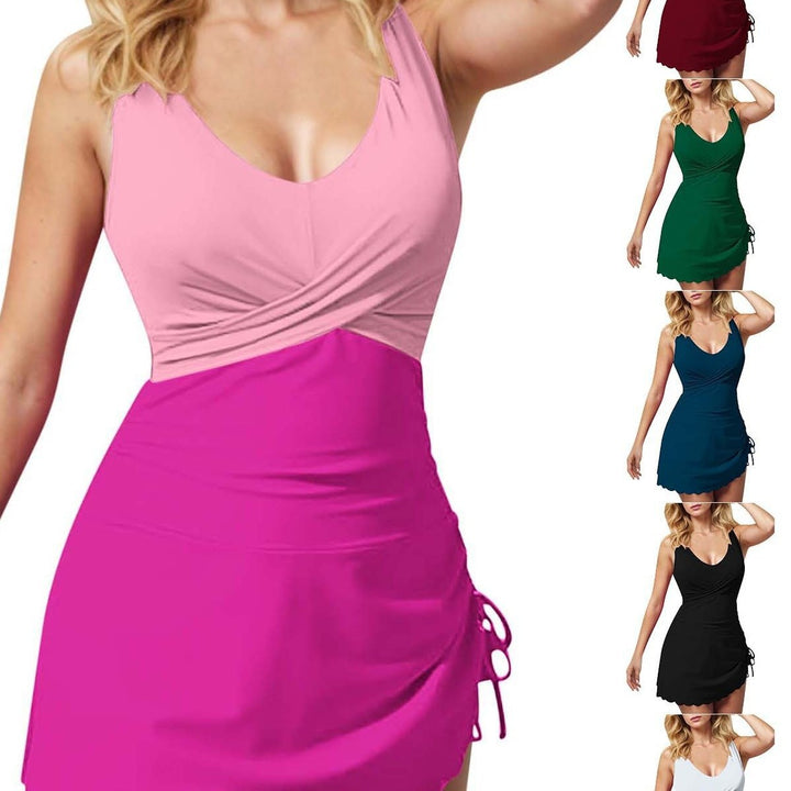 Ladies sporty jumpsuit with wrap skirt and deep V-neck Mune Fashion