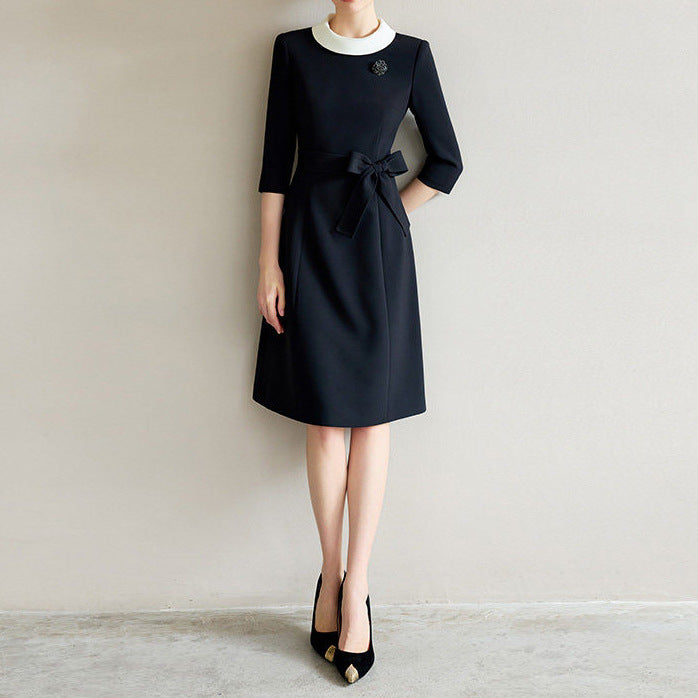 Women's Elegant Midi Dress with Waist Belt Mune Fashion