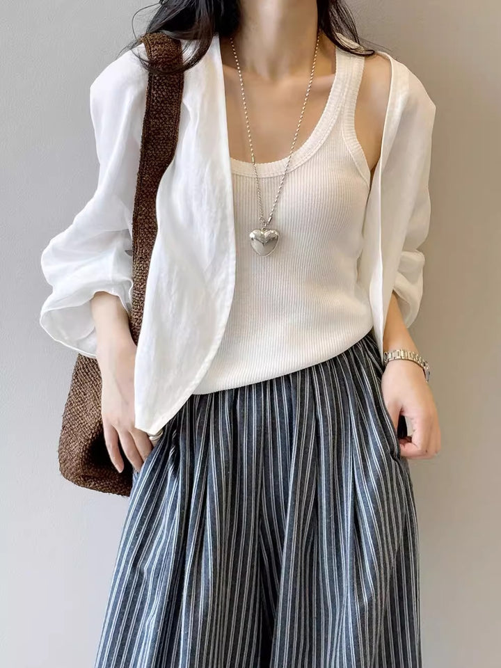 Women's Oversized Kimono Jacket made of linen blend with open drape and wide sleeves Mune Fashion