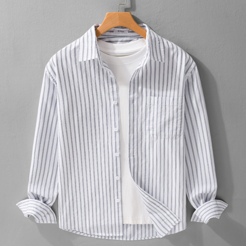Men's lightweight striped cotton-linen summer shirt in relaxed look with chest pocket Mune Fashion