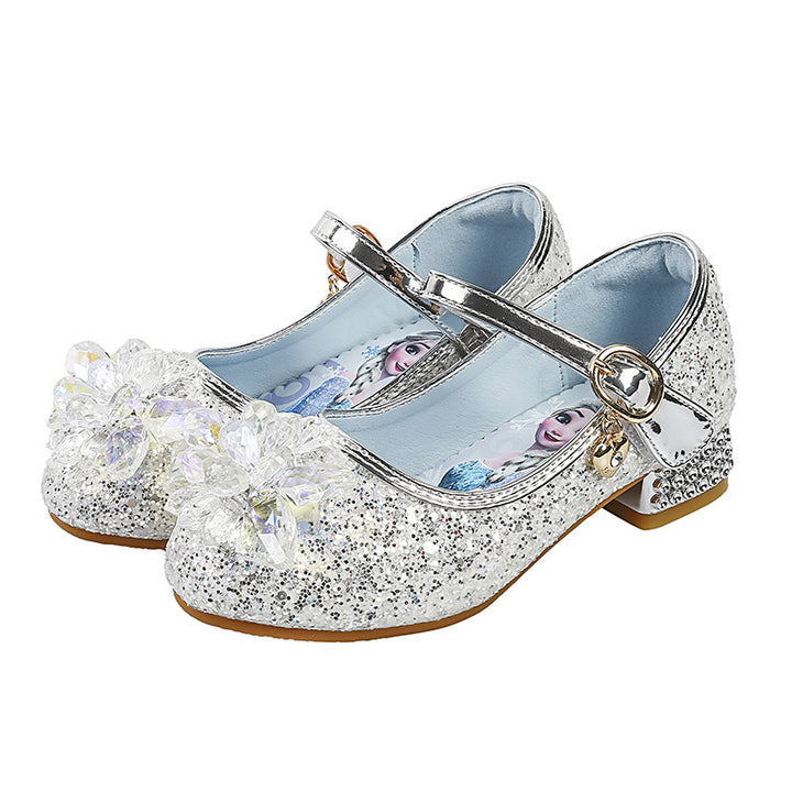 Girls Glittering Mary Jane Shoes with Sparkling Flower Appliqués Mune Fashion