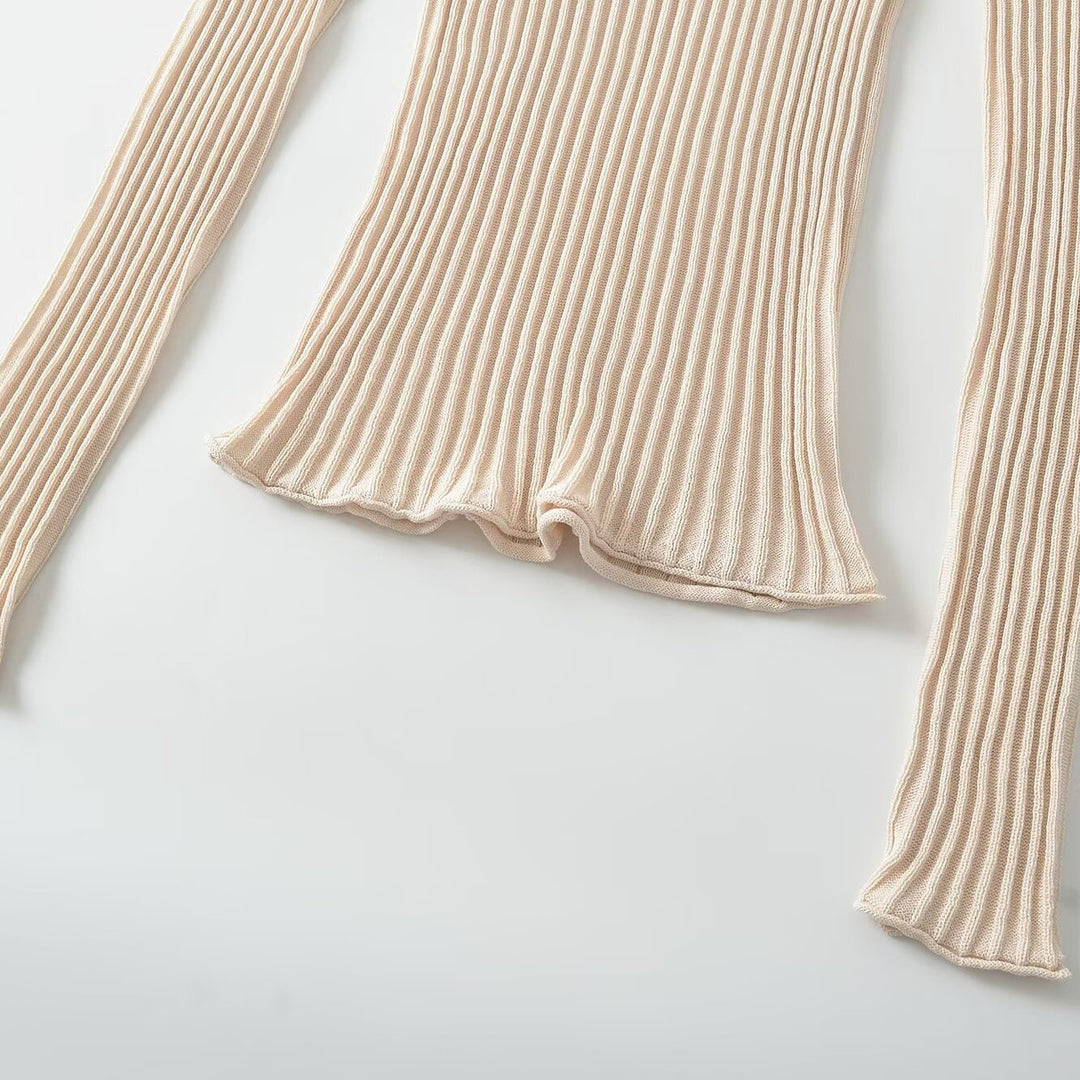 Women's figure-hugging ribbed long sleeve fine knit shirt with Henley button placket Mune Fashion