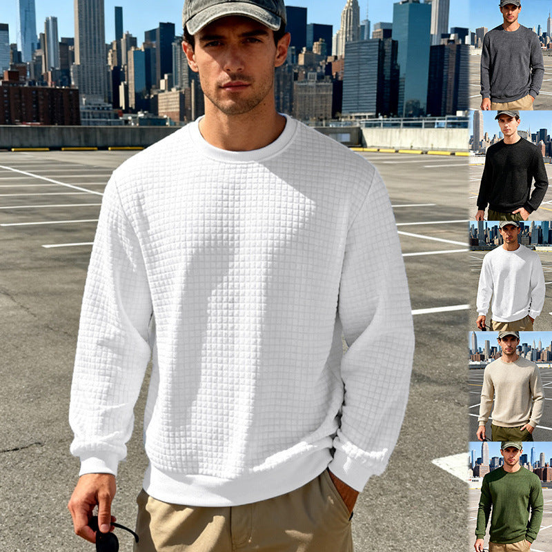 Men's textured square quilted pullover with round neck and elastic cuffs Mune Fashion