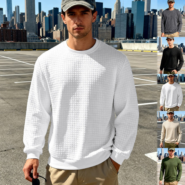Men's textured square quilted pullover with round neck and elastic cuffs Mune Fashion