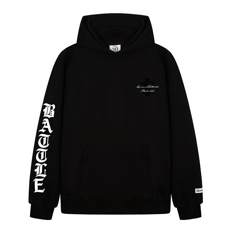 Unisex Oversize Hoodie with Gothic Sleeve Print and Kangaroo Pocket Mune Fashion