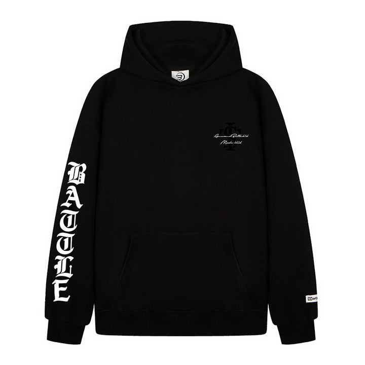 Unisex Oversize Hoodie with Gothic Sleeve Print and Kangaroo Pocket Mune Fashion