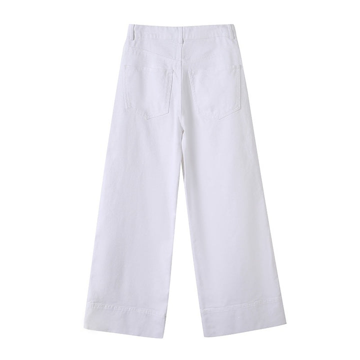 Women's wide high-waisted palazzo pants made of cotton blend with folded hem Mune Fashion