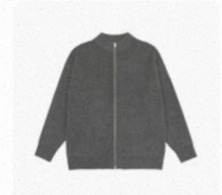Women Oversize Cardigan with Full Zipper and Stand-Up Collar Mune Fashion